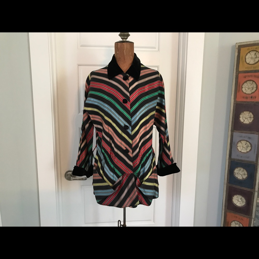 Vintage Cold Rayon Striped Jacket Top Velvet M